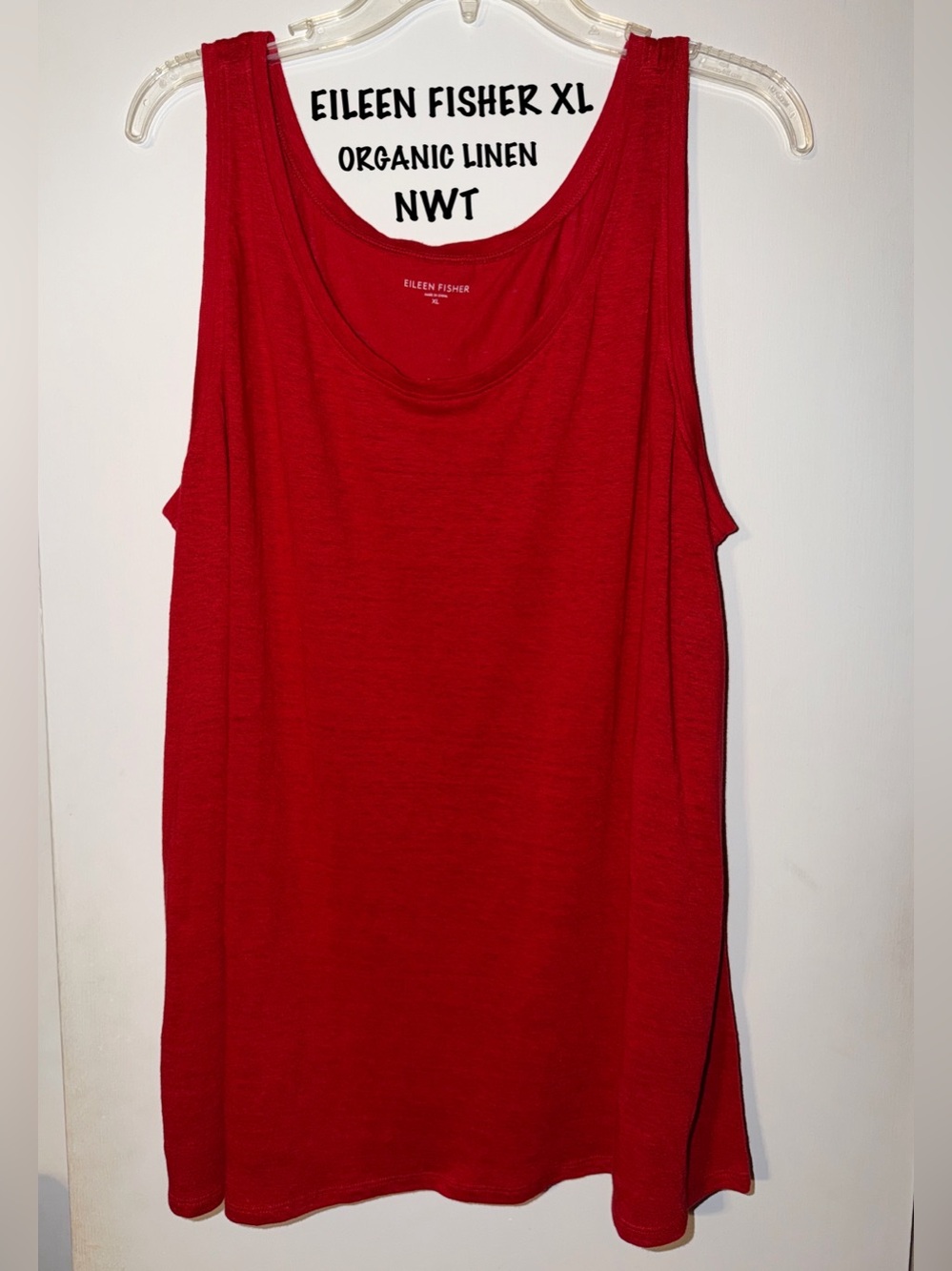 Eileen Fisher Vibrant Red Scoop Neck Tank organic Linen XL NWT